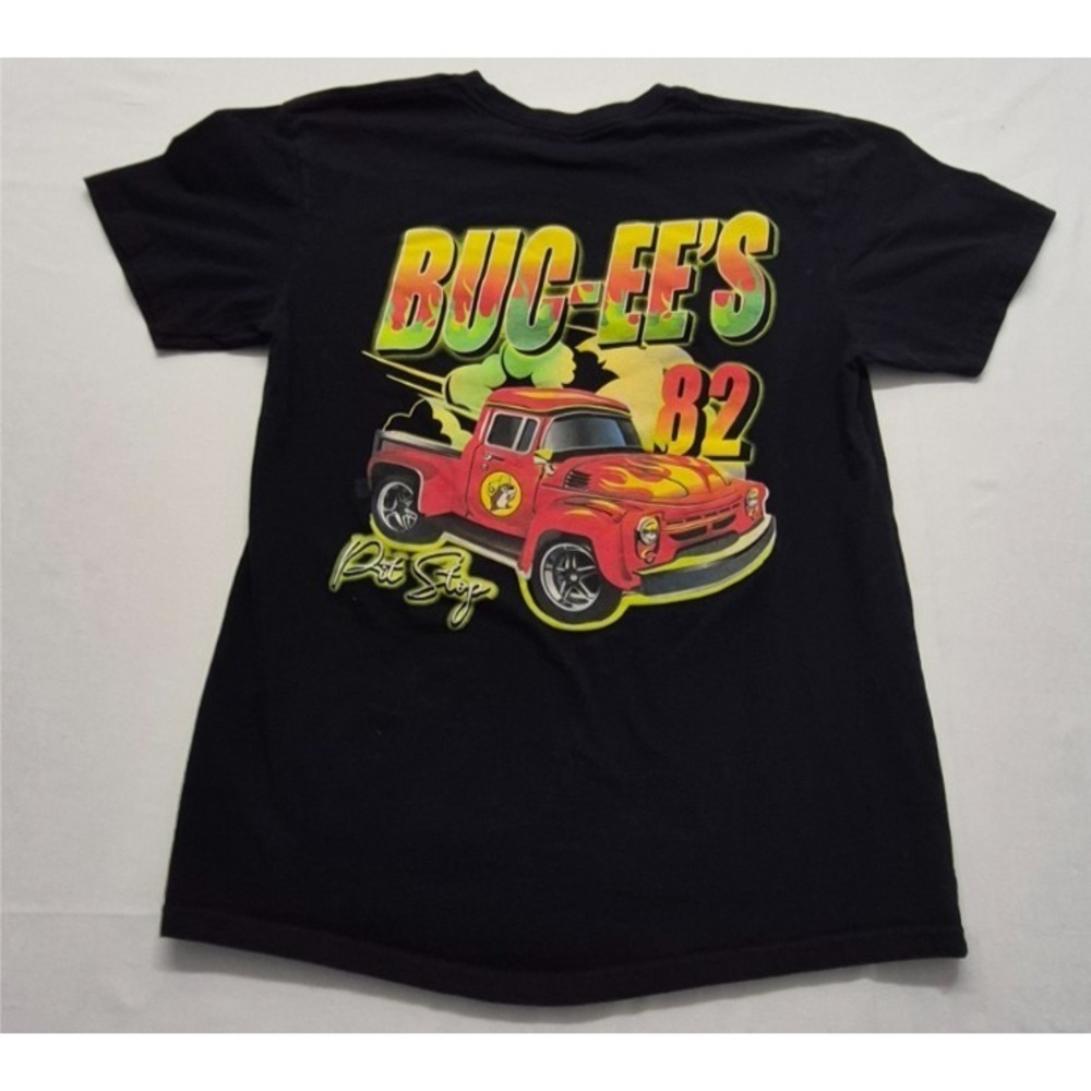 Buc ees Men's Black T-shirt LG 2-sided graphic 100% Cotton truck racing pit stop